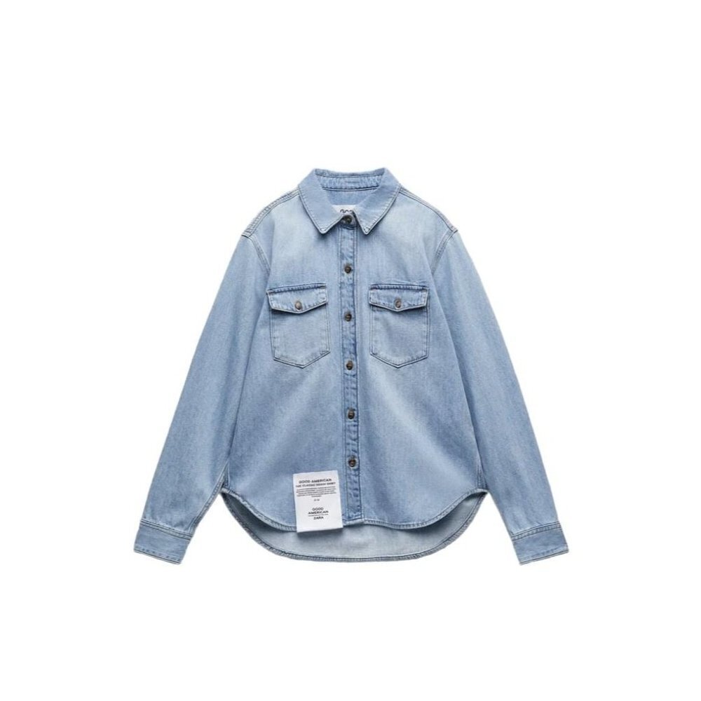 ZARA GOOD AMERICAN ZW JEANS CLASSIC DENIM SHIRT BLUE SIZE 7 | Plus Size 9863/060